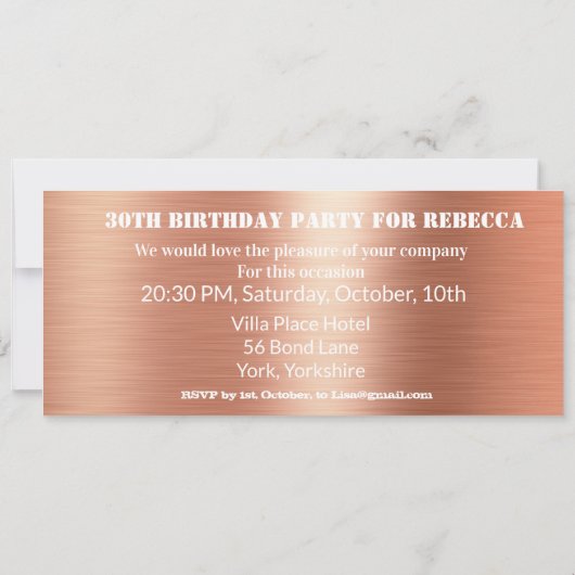 Admission Ticket Verjaardagsfeestje Roos Goudfolie Kaart (Achterkant)