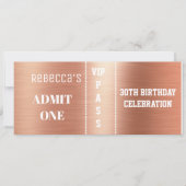 Admission Ticket Verjaardagsfeestje Roos Goudfolie Kaart (Voorkant)