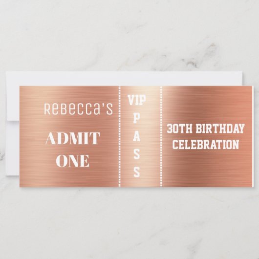 Admission Ticket Verjaardagsfeestje Roos Goudfolie Kaart (Voorkant)