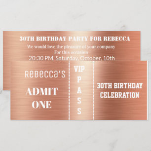 Admission Ticket Verjaardagsfeestje Roos Goudfolie Kaart