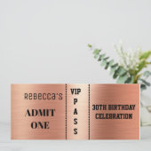 Admission Ticket Verjaardagsfeestje Zwart Roos Gou Kaart (Staand voorkant)