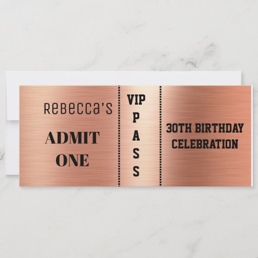 Admission Ticket Verjaardagsfeestje Zwart Roos Gou Kaart (Voorkant)