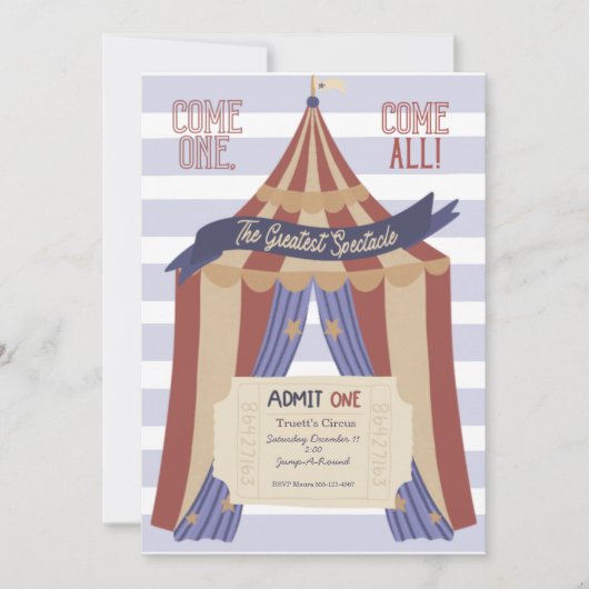 Admit ONE Circus Verjaardagsuitnodiging Kaart (Voorkant)