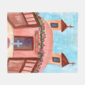 Adobe Church Waterverf New Mexico CUSTOM Fleece Deken (Voorkant (Horizontaal))