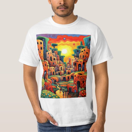 Adobe dorp bij stroom t-shirt (Voorkant)