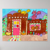 Adobe Gingerbrood House met Cats Folk Art Poster (Voorkant)