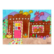 Adobe Gingerbrood House met Cats Folk Art