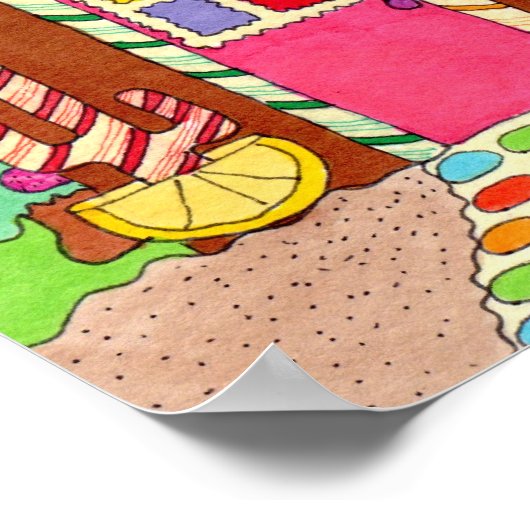 Adobe Gingerbrood House met Cats Folk Art Poster (Hoek)