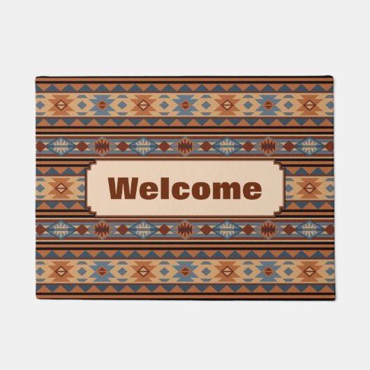 Adobe Grey Brown Tribal Patroon (Zuidwest-ontwerp) Deurmat (Voorkant)