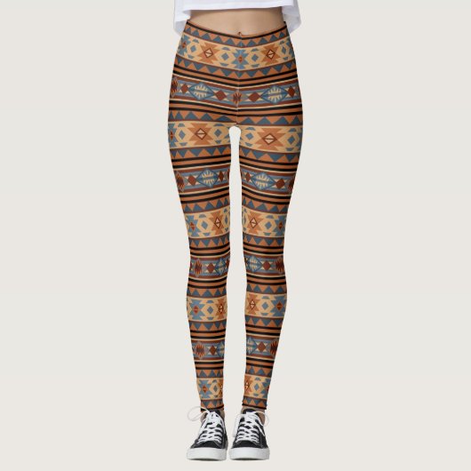 Adobe Grey Brown Tribal Patroon (Zuidwest-ontwerp) Leggings (Voorkant)