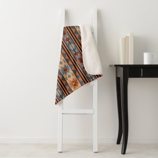 Adobe Grey Brown Tribal Patroon (Zuidwest-ontwerp) Sherpa Deken (In situ)
