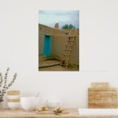 Adobe Pueblo Taos Blue Deur en Ladder Poster (Keuken)