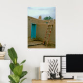 Adobe Pueblo Taos Blue Deur en Ladder Poster (Thuiskantoor)