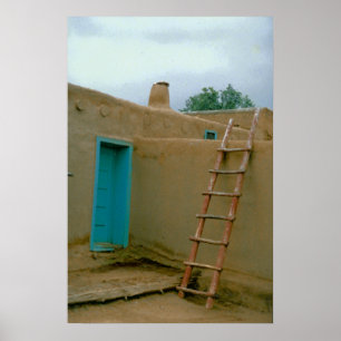 Adobe Pueblo Taos Blue Deur en Ladder Poster