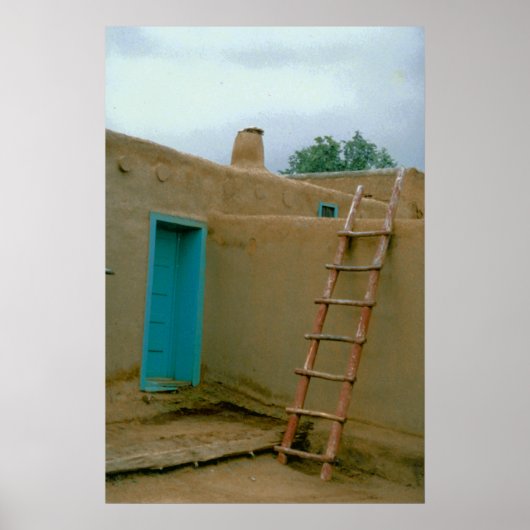 Adobe Pueblo Taos Blue Deur en Ladder Poster (Voorkant)