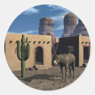 Adobe Woningen en Burro Ronde Sticker