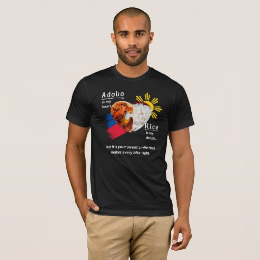 Adobo + rijst = ware liefde t-shirt (Voorkant volledig)