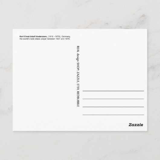 Adolf Anderssen, schaker, Briefkaart (Achterkant)