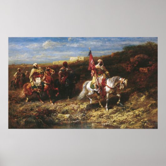Adolf Schreyer Arab Horseman in een landschap Poster (Voorkant)
