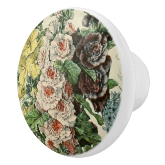 Adolph Millot Botanical  Hollyhocks Keramische Knop (Rechts)