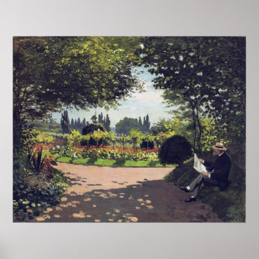 Adolphe Monet Reading in the Garden, 1866 Poster (Voorkant)
