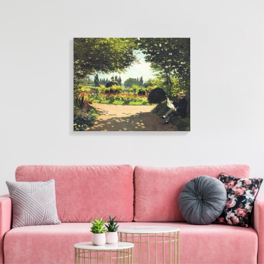 Adolphe Monet Reading in the Garden - Claude Monet Canvas Afdruk (Insitu (Woonkamer))