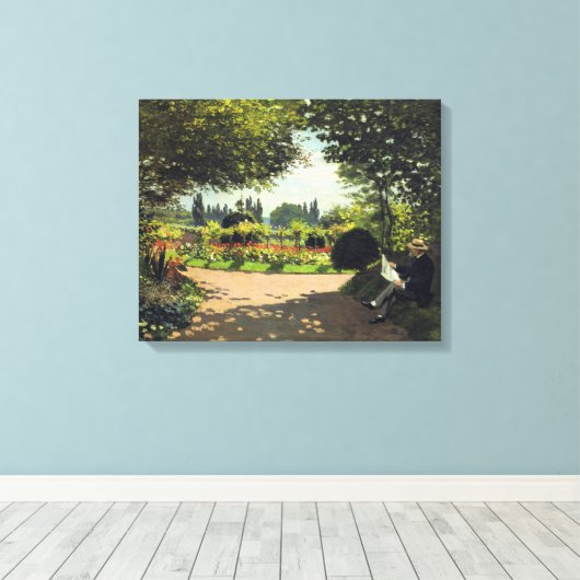 Adolphe Monet Reading in the Garden - Claude Monet Canvas Afdruk (Insitu (Houten vloer))