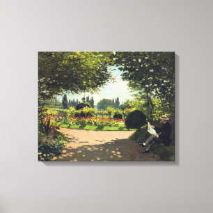 Adolphe Monet Reading in the Garden - Claude Monet Canvas Afdruk