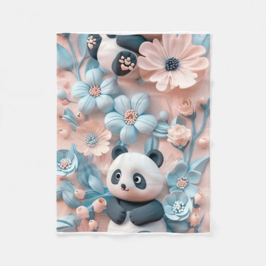 ADOM Cute Panda Bloemendeken Fleece Deken (Voorkant)