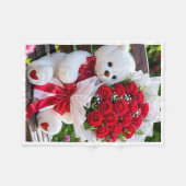 ADOM Cute Teddy Bear & Roses Blanket Fleece Deken (Voorkant (Horizontaal))