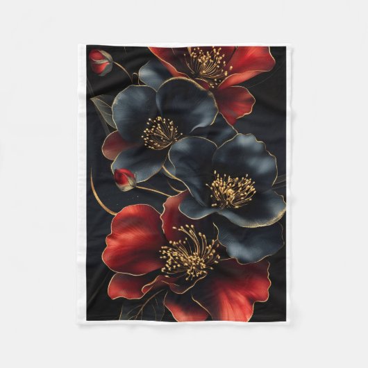 ADOM Donkere Bloem Gouden Accenten Dekbed Fleece Deken (Voorkant)