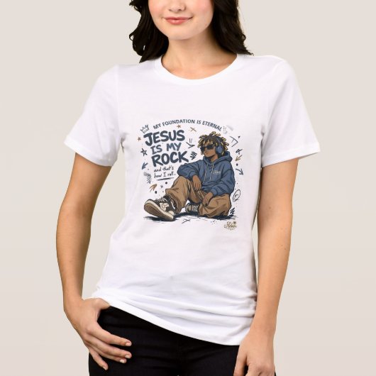 ADOM "Jesus Is My Rock" Dames T-Shirt (Voorkant)