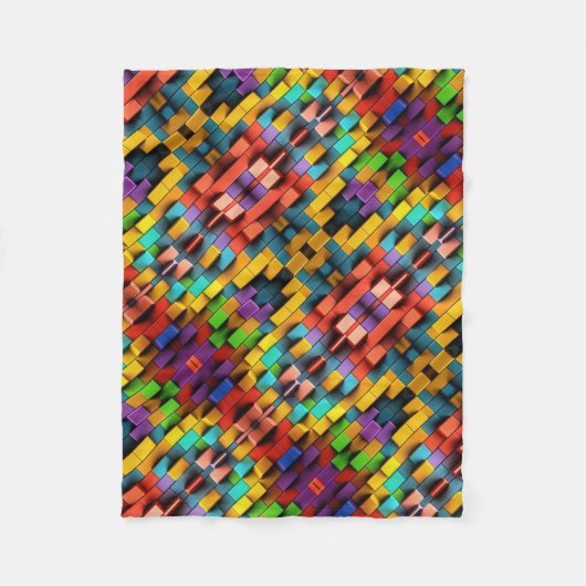 ADOM Levendige 3D Pixel Blok Dekbed Fleece Deken (Voorkant)