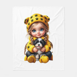 ADOM Lieve Meisje en Puppies Kinderdeken Fleece Deken