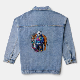 ADOM Premium Artistieke Panda & Tijger Grafische V Denim Jacket
