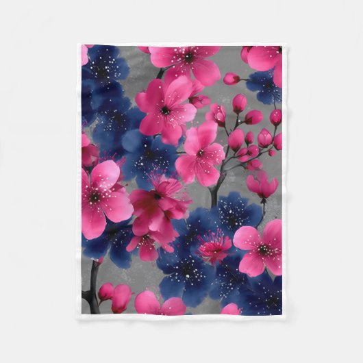 ADOM Roze & Blauwe Bloesem Kunstdeken Fleece Deken (Voorkant)