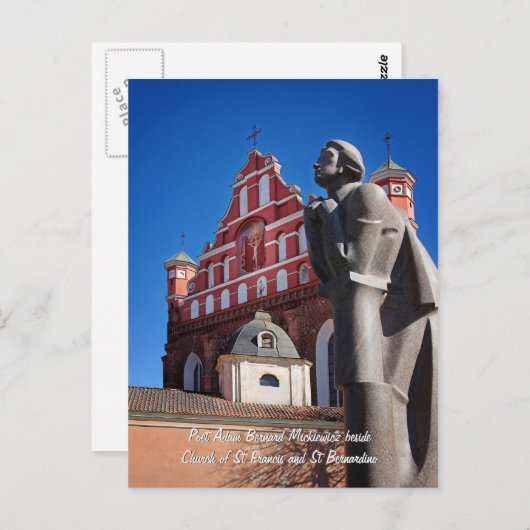 Adomas Mickevicius, Poet Statue, Vilnius Briefkaart (Voorkant / Achterkant)