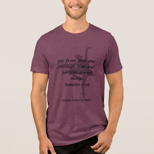 Adonai T-shirt Rom 11:36 bordeauxrood (Voorkant)