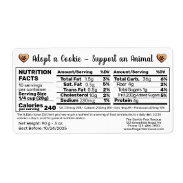 Adopt a Cookie Animal Rescue Bake Nutrition Facts Etiket