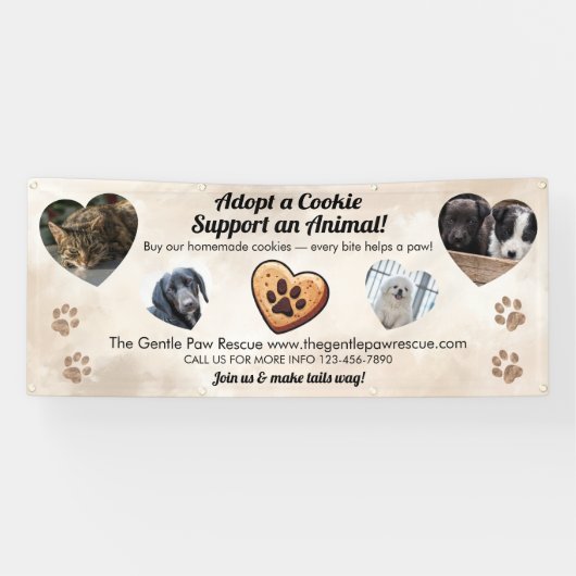 Adopt a Cookie Animal Rescue Fundraising Spandoek (Horizontaal)