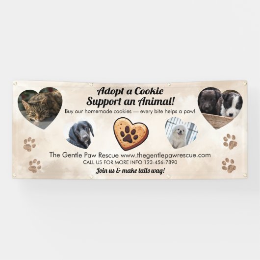 Adopt a Cookie Animal Rescue Fundraising Spandoek (Horizontaal)