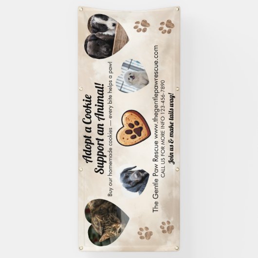 Adopt a Cookie Animal Rescue Fundraising Spandoek (Verticaal)