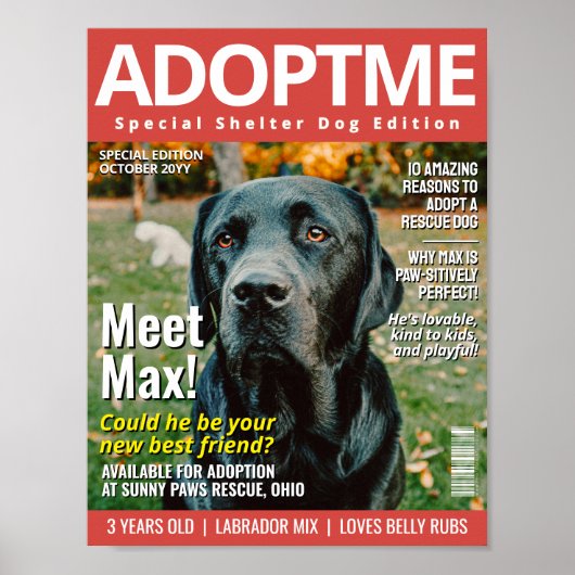 Adopt a Pet Custom Magazine Cover, Pet Portrait Poster (Voorkant)