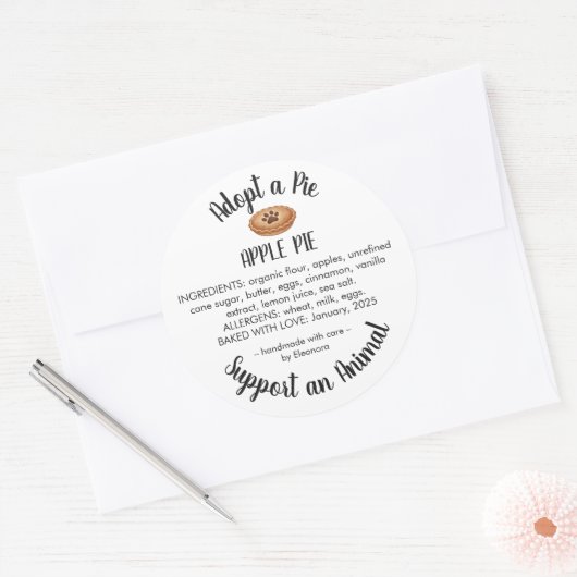 Adopt a Pie Animal Rescue Bakery Ingredients Ronde Sticker (Envelop)