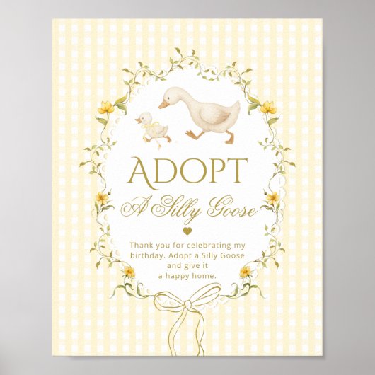 Adopt A silly Goose 1st Birthday Yellow Gingham Poster (Voorkant)