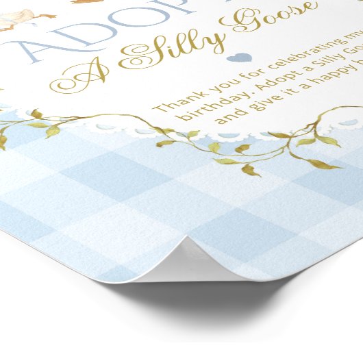 Adopt A Silly Goose Blue Gingham 1st Birthday Poster (Hoek)