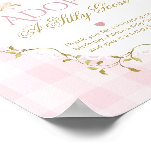 Adopt A Silly Goose Pink Gingham 1st Birthday Poster (Hoek)