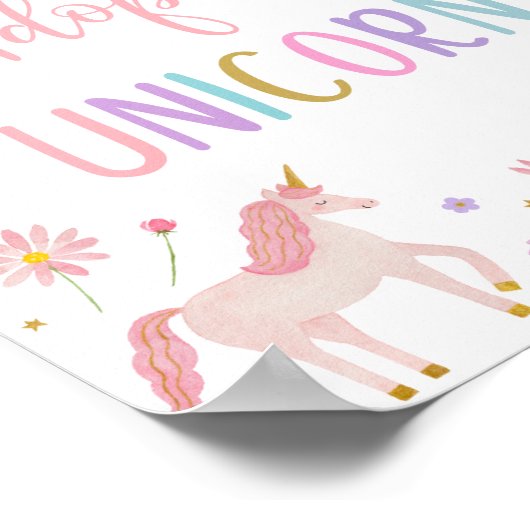 Adopt A Unicorn Floral Birthday Party Sign Poster (Hoek)