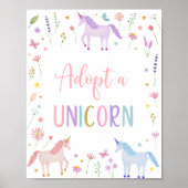 Adopt A Unicorn Floral Birthday Party Sign Poster (Voorkant)