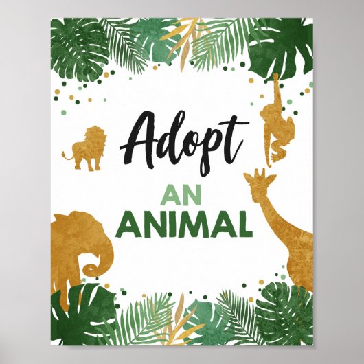 Adopt an Animal Wild Safari Gold Birthday Party Poster (Voorkant)